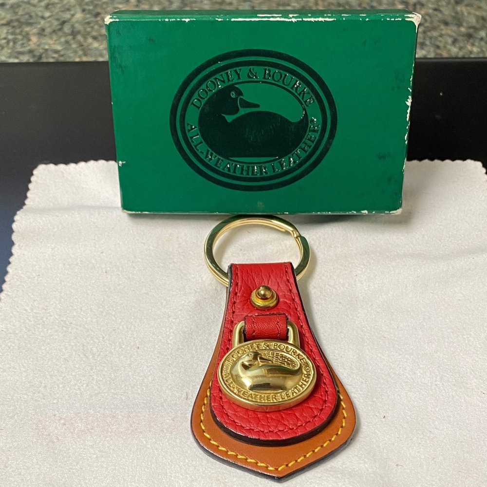 NWOT Dooney & Bourke HTF *RED* Leather & Brass Key Chain & Original Box